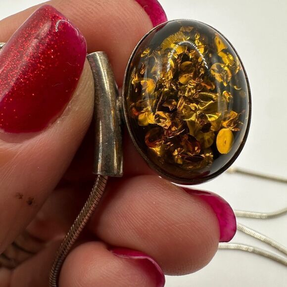 Baltic amber from Poland cabochon necklace in sterling silver! - Picture 5 of 13